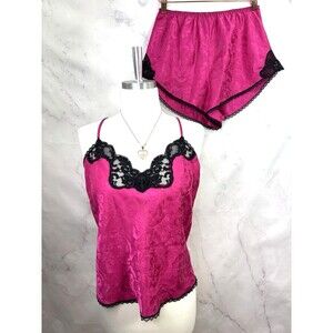 Vintage Vanity Fair 70s Camisole & Shorts Set Lace Trim Satin Pink S Whimsigoth